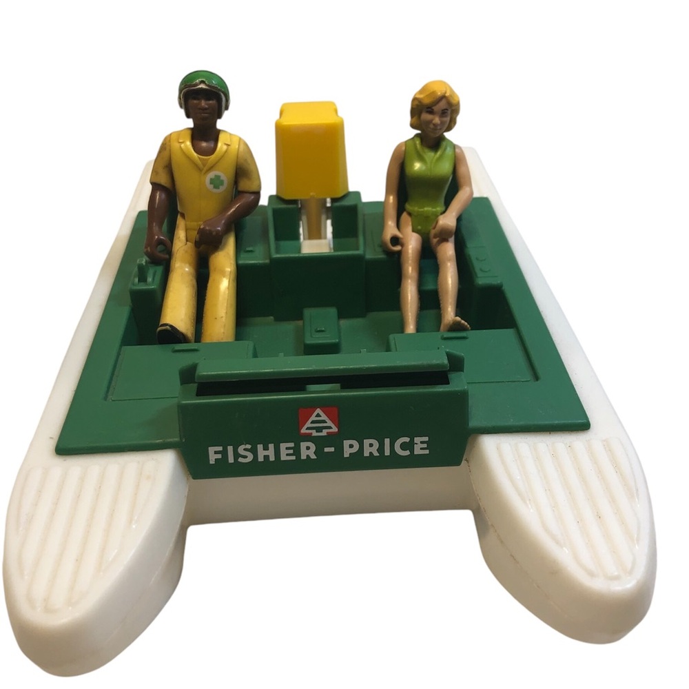 Vintage 1970sFisher Price Adventure People Wilderness Patrol PONTOON BOAT  2 Fig